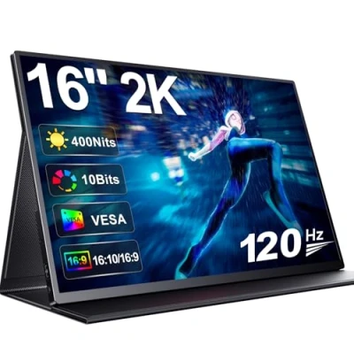 Immagine di Monitor Portatile 2K 120Hz UPERFECT Display Mobile 16 Pollici con 2560 * 1600 1200:1 Contrasto 400 Nits Schermo IPS Mini HDMI USB C per PC Laptop Xbo Switch PS4/5, Compatibile VESA