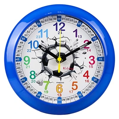 Immagine di Kiddus Orologio da Parete Didattico per Bambini, Ragazzi. Analogico. Con Esercizi Imparare a Leggere l’Ora. Movimento al Quarzo Silenzioso.