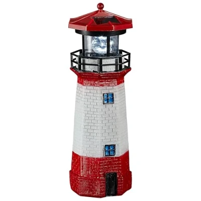Immagine di Cepewa faro a LED energia solare, altezza 28 cm, rosso e bianco, decorazione da giardino, forma di torre, solare (1 H28 cm)