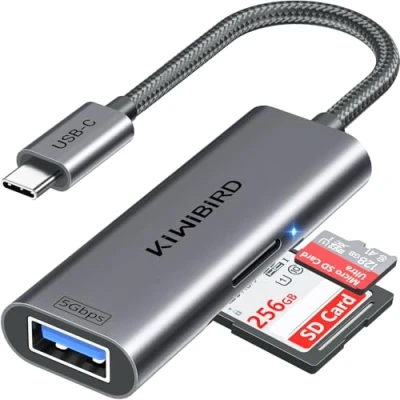 Immagine di KiWiBiRD Lettore di schede SD USB C, adattatore Micro a Tipo C Thunderbolt 3 4 per SDHC SDXC TF UHS I card compatibile con iPhone 15 16 Plus Max Pro MacBook Air iPad iMac Galaxy S24 Android