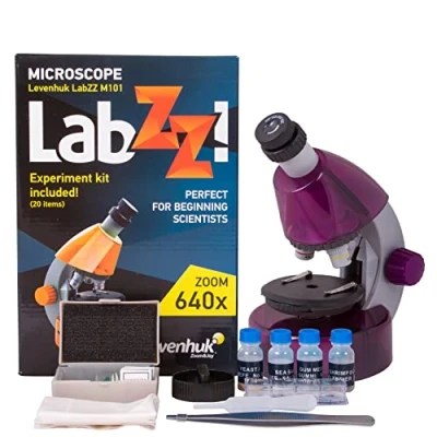 Immagine di Levenhuk LabZZ M101 Amethyst 40x640x Microscopio Didattico per Ragazzi e Principianti in Scienze con Kit STEM, Guida agli Esperimenti, Campioni Preparati, Strumenti Scatola Regalo, 5 Colori (IT)