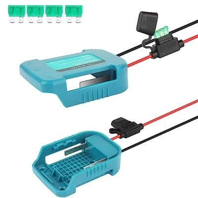 Immagine di 2 adattatori Power Wheel per batteria al litio Makita da 18 V, con fusibile, interruttore e cavo 14 velocità, convertitore di potenza fai te Ride On Truck, RC Toys, Robotics Work Lights