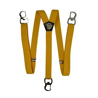 Immagine di Olata Bretelle per Pantaloni a Forma di Y, Clip Moschettone con Apribottiglie Birra, 2,5 cm. Giallo