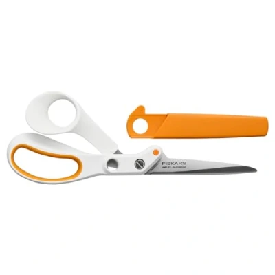 Immagine di Fiskars Forbici da Sarto Razor Edge, Lunghezza: 21 cm, Lama in Acciaio Inossidabile/Manici Plastica, Bianco/Arancione, Amplify,1070081