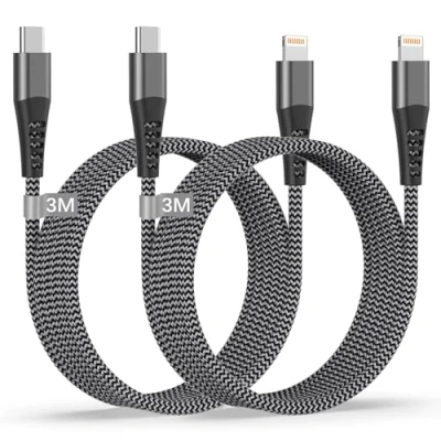 Immagine di Cavo USB C Lightning 3M 2Pezzi[Certificato Apple MFi], iPhone Cavetto Filo Nylon Caricatore Carica Rapida per 14 13 12 11 Pro Max/Mini/XS/XR/8