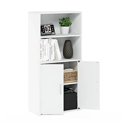 Immagine di Furinno Pasir Libreria portaoggetti con 2 ripiani aperti e ante, Bianco