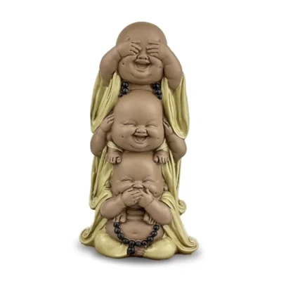 Immagine di Zen&#039;Light Statua 3 Buddha che ride Non vedere nulla sentire Niente dire Baby Ensemble simbolico Umore pacifico e sereno Decorazione zen H 18 cm
