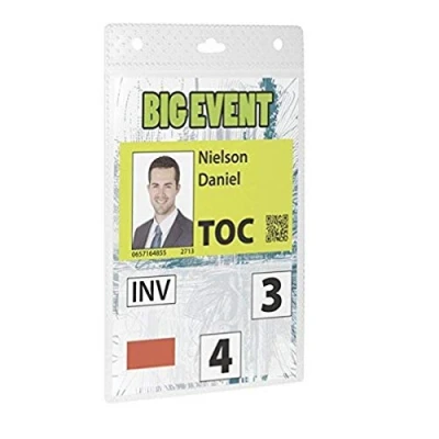Immagine di Durable 852619 Busta Portanome per Eventi Formato A6, Polipropilene, Asola Centrale e Due Fori Laterali, Trasparente, Confezione da 10 Pezzi