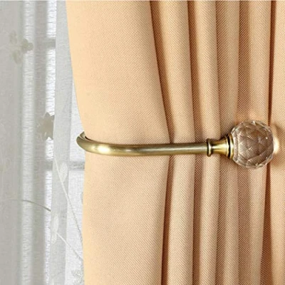 Immagine di PHOEWON Fermacorte per tende in acrilico con sfera di cristallo e chiusura a U metallo forma ganci da parete, confezione 2 (bronzo)