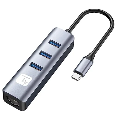 Immagine di Techly 366914 Adattatore Convertitore USB C™ a RJ45 Gigabit con Hub 3 Porte 5 Gbps Nero/Argento