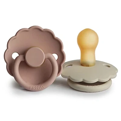 Immagine di FRIGG Daisy confezione da 2 ciucci Ciuccio in lattice Prodotto Danimarca Senza BPA Tettarella simmetrica a ciliegia (Blush/Cream, Taglia 1 (0 6 Mesi))