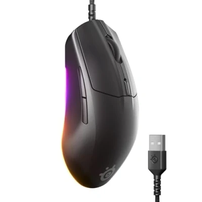 Immagine di SteelSeries Rival 3 Gen 2 Mouse da gioco Sensore ottico TrueMove Core 8500 DPI 60 milioni di clic durata bassa latenza 77 g peso 100% piedini in PTFE RGB Nero