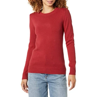 Immagine di Amazon Essentials Maglione A Girocollo in 100% Cotone (Disponibile Taglie Forti) Donna, Rosso Scuro, XS