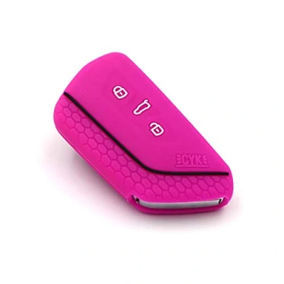 Immagine di Custodia protettiva in silicone per chiave auto a 3 tasti, colore rosa fluo