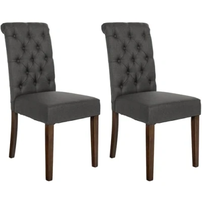Immagine di CLP Set di 2 Sedie da pranzo Lisburn I Velluto Tessuto imbottite Trapuntate Chesterfield Design, Colore:grigio scuro, Materiale:Stoffa