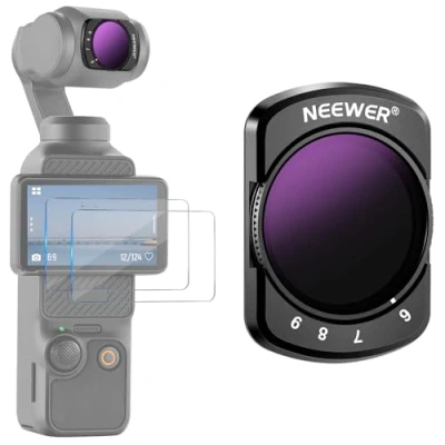 Immagine di NEEWER Filtro ND64 512 Variabile Compatibile con DJI Osmo Pocket 3, ND Regolabile Magnetico da 6 9 Stop Limitati Vetro Ottico HD Multistrato/Telaio in Alluminio/2 Protezioni Schermo LCD