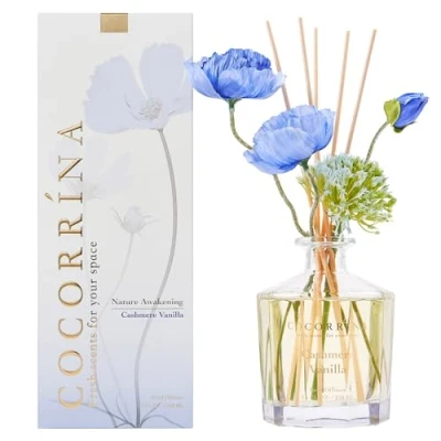 Immagine di COCORRÍNA Fiore Diffusore Profumo Ambiente con 8 Bastoncini di fragranza 250ml Cashmere Vaniglia, Naturale, Lunga Durata, per la Camera da Letto, L&#039;Ufficio, Il Bagno (Collezione Master)