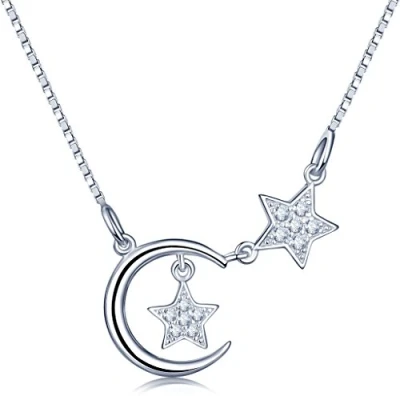Immagine di Infinite U, collana, in argento sterling 925, con ciondolo a forma di luna crescente due stelle, zirconi cubici, alla moda, per donna e ragazza, colore