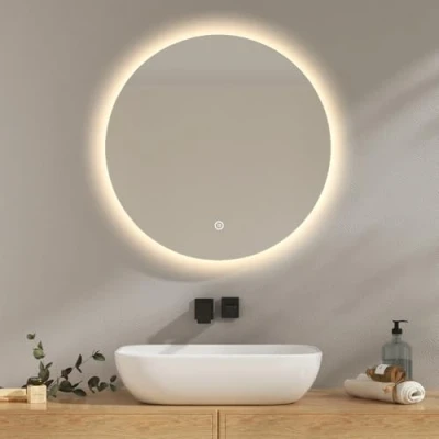 Immagine di EMKE specchio bagno con luce 60 cm diametro, LED rotondo interruttore tattile + regolabile 3 colori funzione di memoria, parete modello B