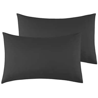 Immagine di Federe Cuscini Letto Matrimoniale 40 x 80 cm,Coppia in Microfibra Chiusura a Busta Nero