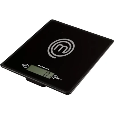 Immagine di MasterChef Bilancia Cucina Digitale, Pesa Elettronica per Alimenti, in Grammi e Once (Limite di 5 kg), con Funzione Tare, Vetro temperato, Spegnimento Automatico, Professionale, Nera