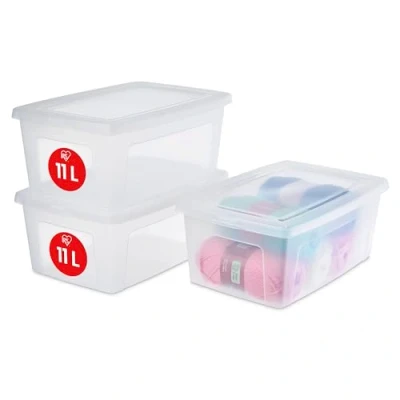 Immagine di Iris Ohyama Scatole Portaoggetti, 11L, Set di 3, Trasparente, Chiusura facile, Impilabile, Plastica Per Armadio, Scaffali, Scuola, Organizzazione, Giocattoli, Cartoleria, Scarpe,