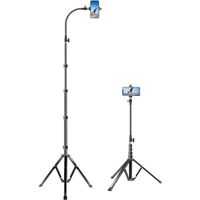 Immagine di Elitehood 81inch/205cm Treppiede Smartphone Alto, iPhone con Collo D&#039;oca Regolabile da 43 cm, Rreppiedi in metallo per 14 Pro Max / 13 12 Max, Telefoni Android