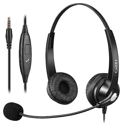 Immagine di Callez 3,5mm Jack Cuffie PC con Microfono Cancellazione del Rumore, Cuffia Cellulare Stereo Filo per iPhone Computer Zoom Teams Call Center Ufficio Videoconferenze, Controllo in Linea, Chat Chiare