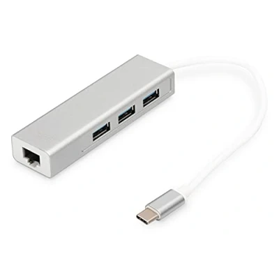 Immagine di Digitus DA 70255 3+1 Porte Hub USB 3.0 con connessione di rete integrata Argento