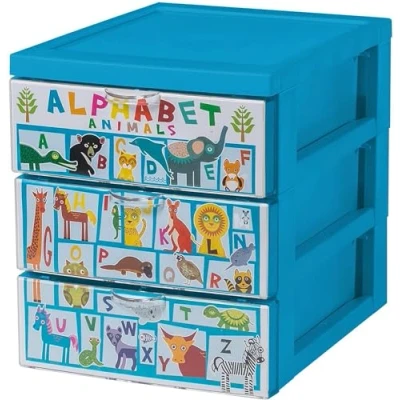 Immagine di Iris Ohyama, Torre di stoccaggio, 3 cassetti da 2 L, maniglie ergonomiche, soggiorno, camera letto, ufficio Style Chest SCF A5 Alfabeto