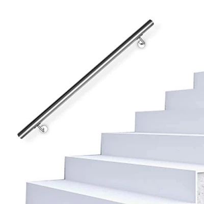 Immagine di SWANEW corrimano per scale interne, 120 cm, in acciaio inox, con appoggiamano a parete e cappucci di chiusura estremità