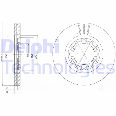 Immagine di DELPHI BG3559 Disco freno 256 24 6 ventilato Oleato non trattato senza cuscinetto ruota, anello sensore ABS FORD: Ranger Mk2