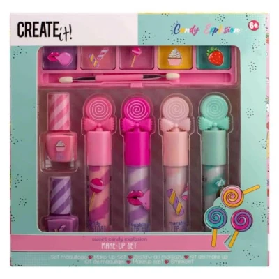 Immagine di Create It! Set di trucco per bambini, astuccio (4 lucidalabbra + 2 smalti unghie 5 ombretti pennello)