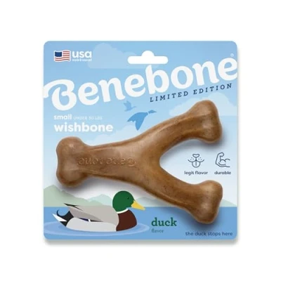 Immagine di Benebone Wishbone Giocattolo da masticare per cani, resistente, masticatori aggressivi, gusto anatra, Made in USA, Taglia S