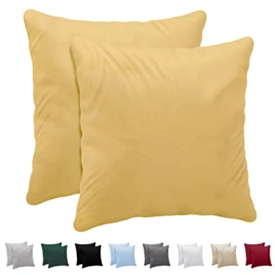 Immagine di Federe Cuscino Letto 40x40 in Cotone Jersey 100% (Set da 2) 150 g/m² Giallo Chiusura con Cerniera Twinzen 40 x cm Certificate Oeko Tex Ultra Morbide e Traspiranti