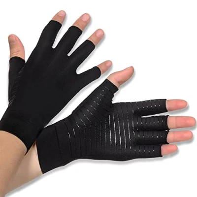 Immagine di guanti per artrosi alle mani con rame, artrite senza dita compressione reumatoide mani，per donne e uomini, sollievo dal dolore termici (L)