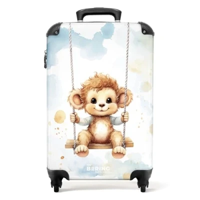 Immagine di NoBoringSuitcases.com Valigia Bambini, Trolley Per Bambini da Viaggio, a Mano Bagaglio 55x40x20 cm (Scimmietta Marrone chiaro)