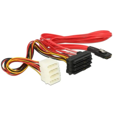 Immagine di Delock Hard Disk Cavo [1x Spina Mini SAS (SFF 8087) 4x combinata SATA 7+15 poli, Presa alimentazione IDE a 4 poli] 0.50 m Rosso, Giallo, Nero