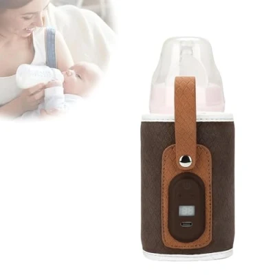 Immagine di Scaldabiberon, scaldabiberon portatile per la conservazione della temperatura, ricarica USB, 7 livelli di temperatura a scelta, senza BPA (marrone)