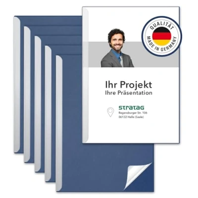Immagine di STRATAG Set di guide con morsetto (6 pezzi) coperchio trasparente in plastica PP e dorsi robusto cartone da 320 g/m² (cartella A4 blu royal blu)