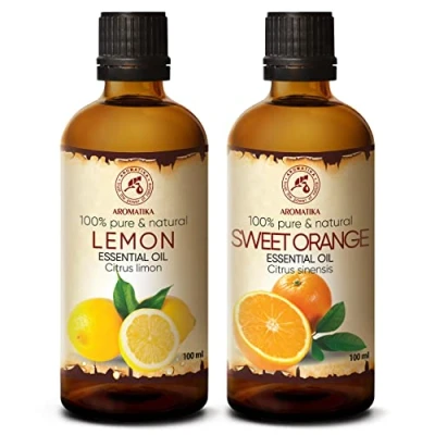 Immagine di Set di Oli Essenziali Olio Limone 100ml &amp; Arancio 100% Puro Perfetto per Diffusori, Umidificatori Aromaterapia Cura del Corpo AntiCellulite Buonumore Massaggi