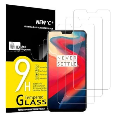 Immagine di NEW&#039;C 3 Pezzi, Vetro Temperato per OnePlus 6, Pellicola Prottetiva Anti Graffio, Impronte, Senza Bolle, Durezza 9H, 0,33mm Ultra Trasparente, Resistente