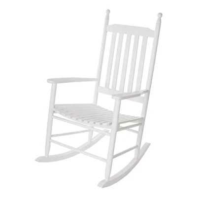 Immagine di Spetebo Sedia a dondolo in legno con braccioli bianco classica poltrona stile rustico vintage per TV, relax tradizionale