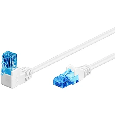 Immagine di Goobay 51535 cavo patch CAT 6A, spina a 90 gradi, di rete, Ethernet, Playstation, Xbox, LAN, DSL, U/UTP, RJ45, bianco, 0,50 m