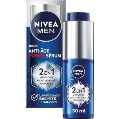 Immagine di NIVEA MEN Siero Power 2 in 1 LUMINOUS630® anti invecchiamento e antimacchia (1 x 30 ml), idratante viso arricchito con acido ialuronico, cura uomo per tutti i tipi di pelle