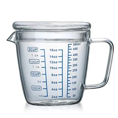 Immagine di TAMUME 500ml Brocca di Misurazione del Vetro Microonde Misurino con Coperchio Dosatori (500ML)