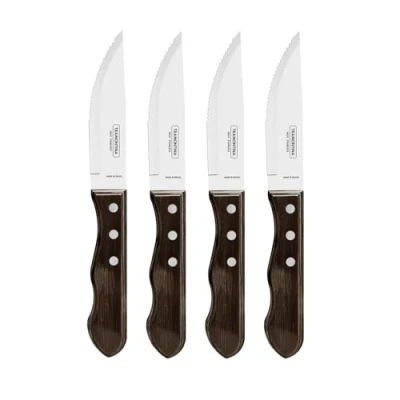 Immagine di Tramontina Coltelli da Bistecca Jumbo 12,7 cm, Coltello affilato con Manico in Legno, per Campeggio, Cucina, Rustico, Lavabile lavastoviglie (4 Pezzi) (la Confezione può variare)