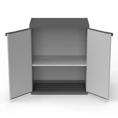 Immagine di Mongardi W2015 Armadietto in Resina di PVC e PP, 2 Ante, 1 Ripiano, Facile da Montare, Modular System, Resistente, Adatto ad Ambienti Interni ed Esterni, 68L x 40P 85H cm, Grigio Nero, Unica