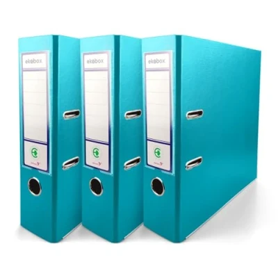 Immagine di Netuno 3 raccoglitori cartone ecologico riciclato turchese a 2 anelli A4 dorso 8 cm per ufficio scuola archivio faldoni portadocumenti