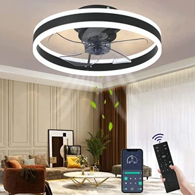 Immagine di Wildcat Ventilatore da soffitto con illuminazione, LED moderno, silenzioso, telecomando, timer, lampada soffitto, luce per soggiorno, sala pranzo (colore: nero, dimensioni: 50 cm)